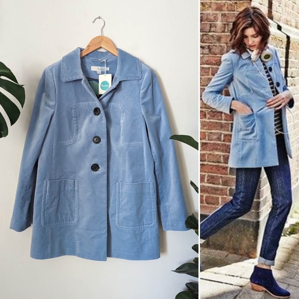 Boden | Catharine | Velvet Blue Pea Coat Button Down